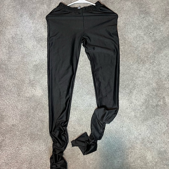 Women's Stretchy Side Split Hem Flare Size S/M Stacked Skinny Shiny Black Pants - Picture 3 of 6